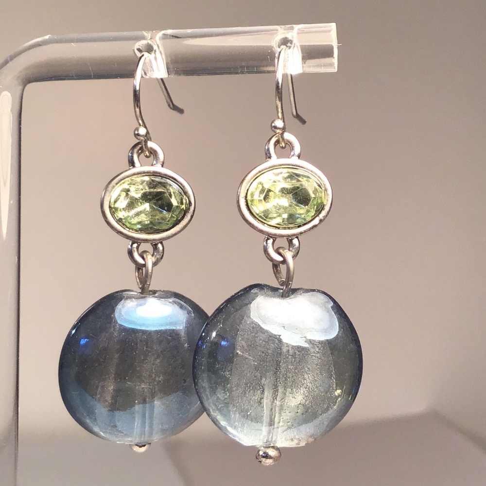 Erica Lyons Earrings Light Blue Glass Drops Peridot Green Rhinestones